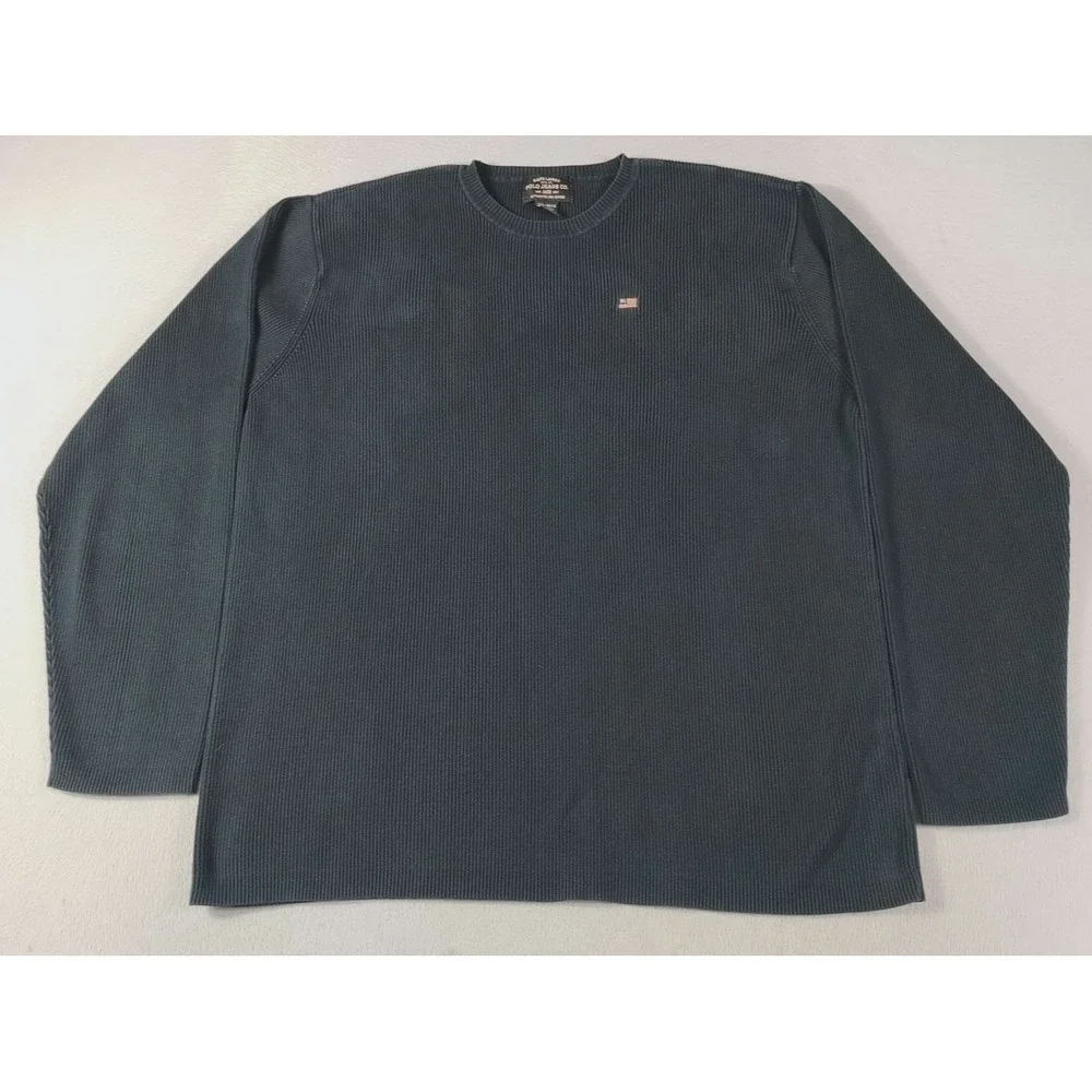 Vintage Polo Jeans Co Ralph Lauren Sweater Mens 2XL Black Cotton Thermal Knit